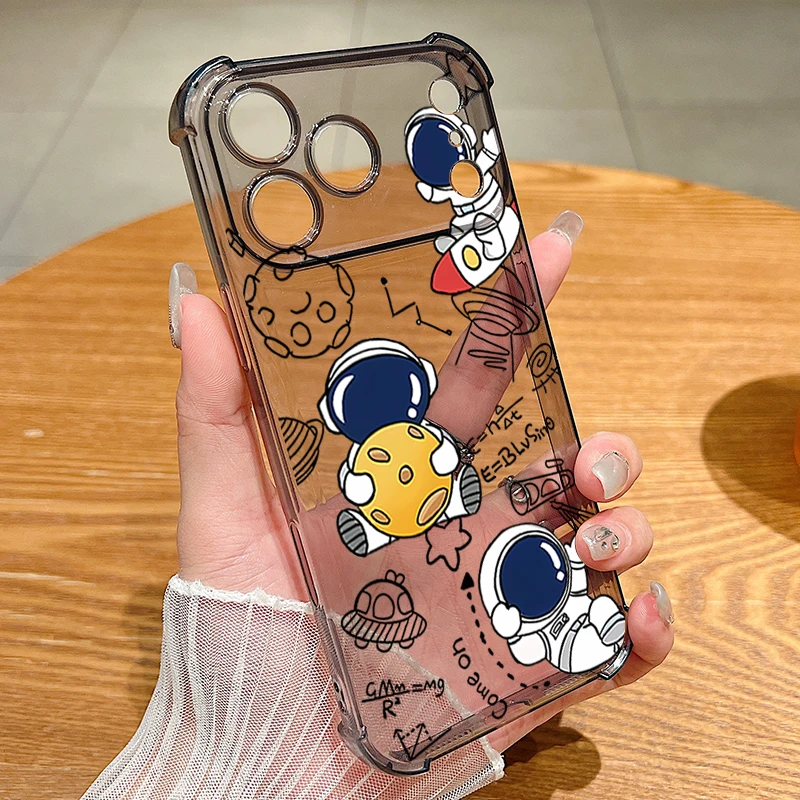 Astronaut Design Shockproof Clear TPU Phone Case with Card Slot Pocket