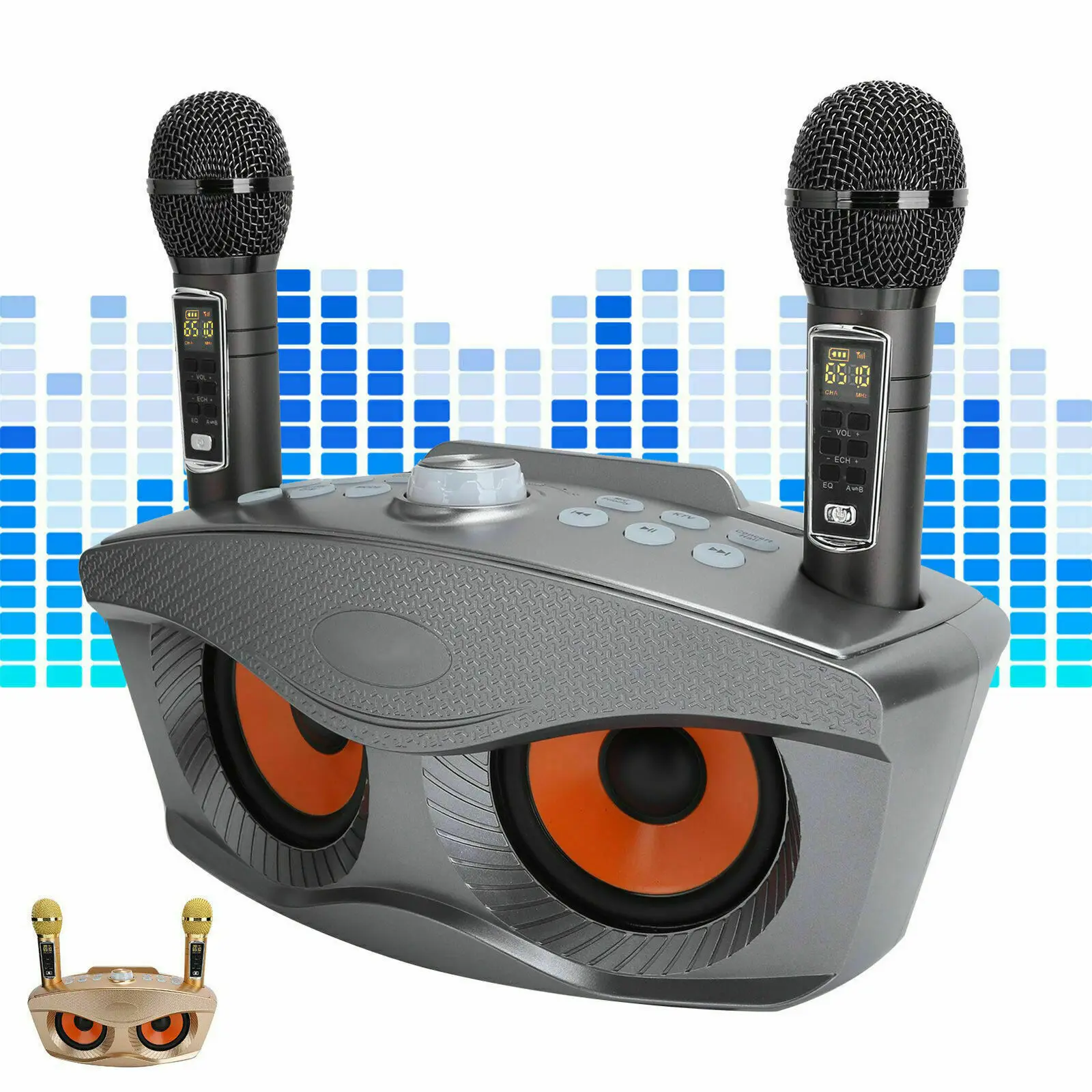 Фото Профессиональная караоке-машина SD306Plus, Беспроводная Bluetooth-колонка с двойным микрофоном, портативная наружная семейная система KTV мощностью 30 Вт №5