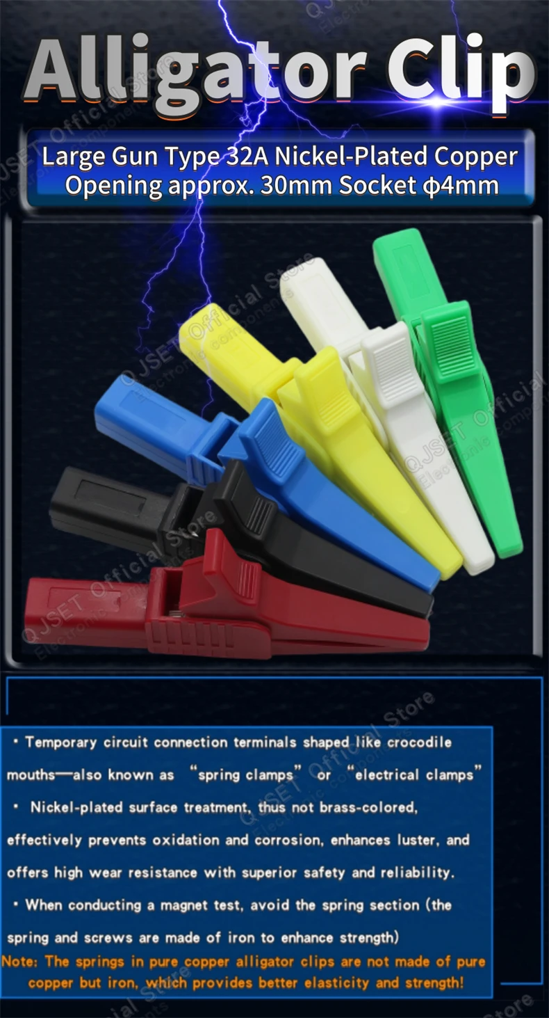 1 Stück/1 Set 1kV 32A 85mm Kupfer-Krokodilklemmen Batterietest-Krokodilklemmenverbinder für Bananenstecker 4mm Hochspannungs-Testklemme – Detail 1