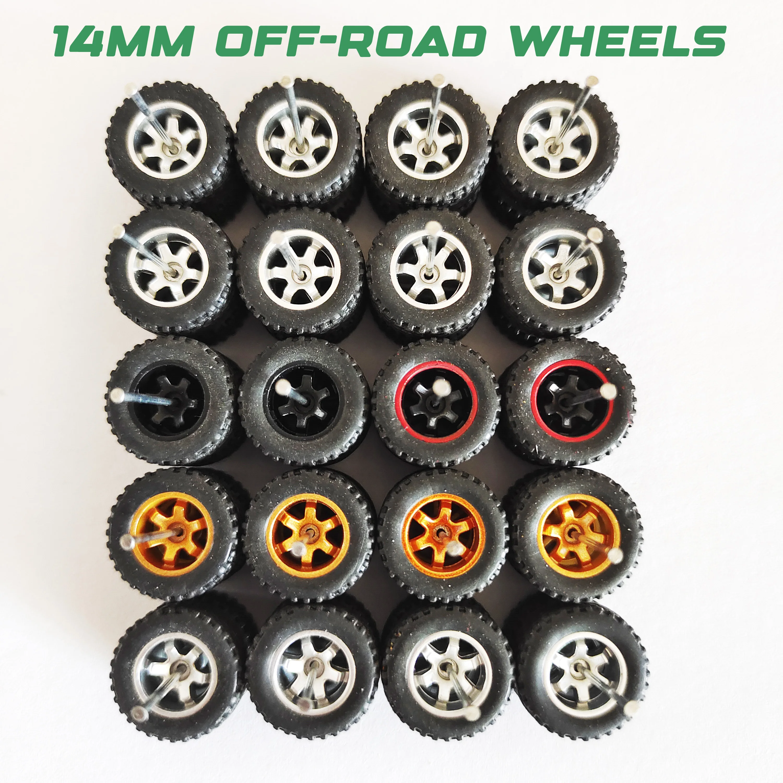 10 세트 1/64 14mm 오프로드 휠 고무 타이어 타이어 1:64 밴 오프로드 지프 SUV 모델 자동차 트럭 용 휠 수정