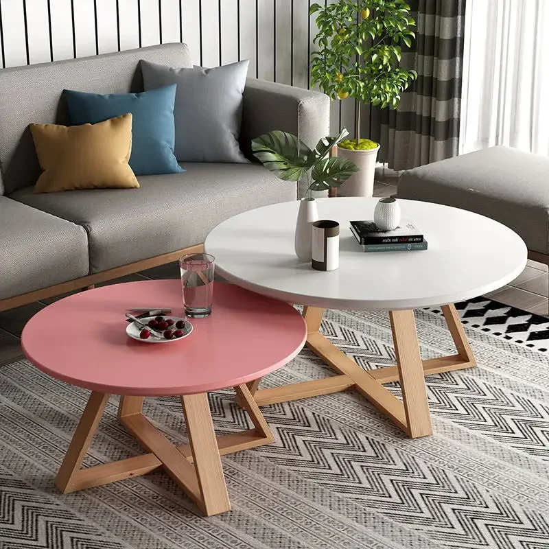 Modern Coffee Table Set-Originality Tables Combination, Solid Wood Round Tables for Living Room, Simple Center