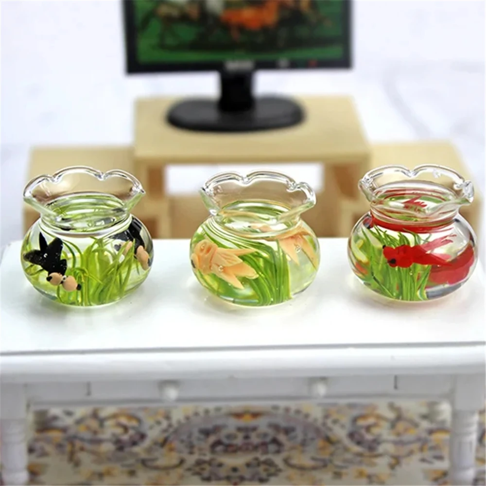 1/12 Dollhouse Miniature Transparent Glass Fish Tank Mini Bowl Aquarium Home Ornaments Toys Doll House Accessories hpa mini pressure gauge manometre pcp valvula reguladora accesorie bar mpa psi scuba fittings pump airsoft valve parts aquarium