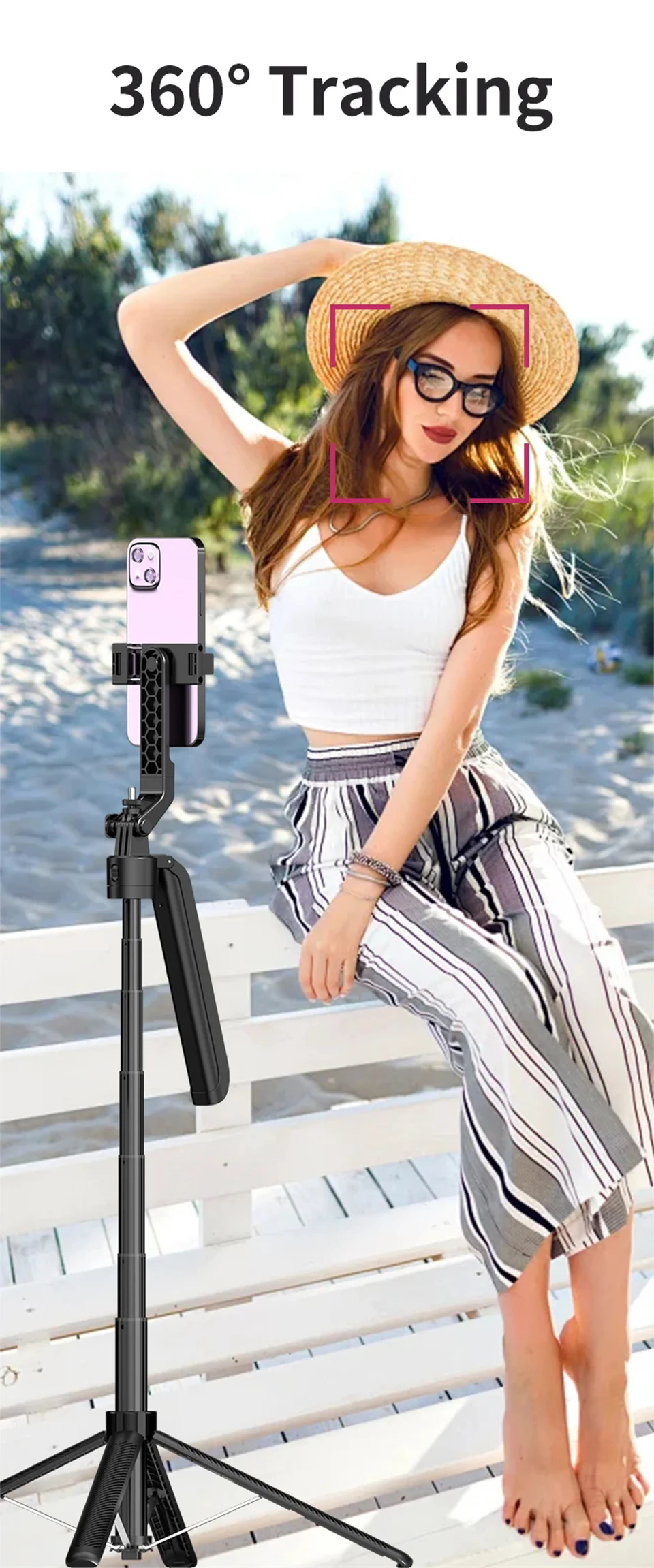 C12 Selfie Tripod with AI Tracking & Remote Control