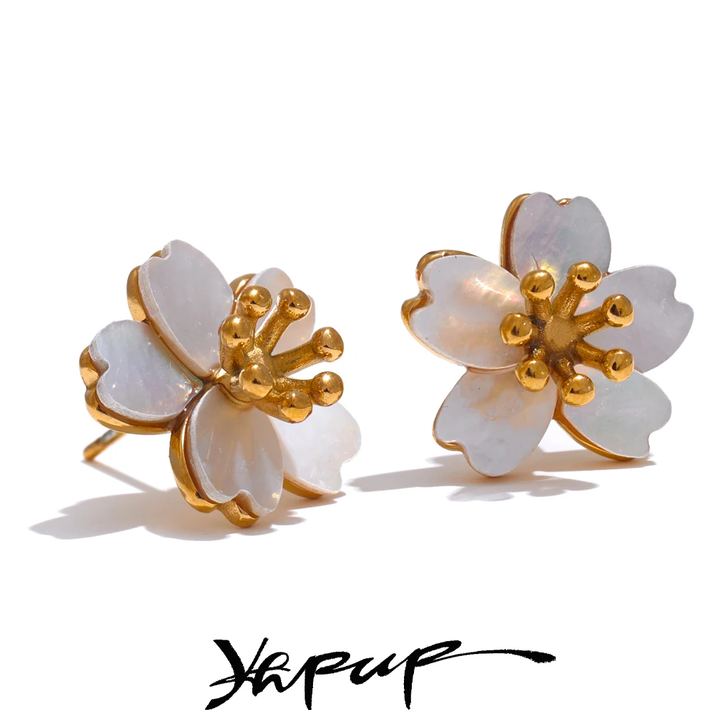Yhpup High Quality Natural Shell Flower Earrings for Women Prevent Allergies
