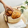 Rattan Woven Storage Basket Room Round Placing Tray for Fruit Bread Breathable Desktop Organizer -Brown 5