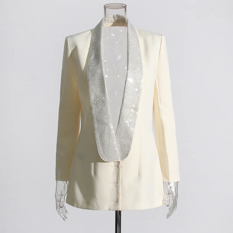 

SuperAen 2023 New Fashion Korean Design Hollow Out Diamonds Solid Color Blazer Coat for Women