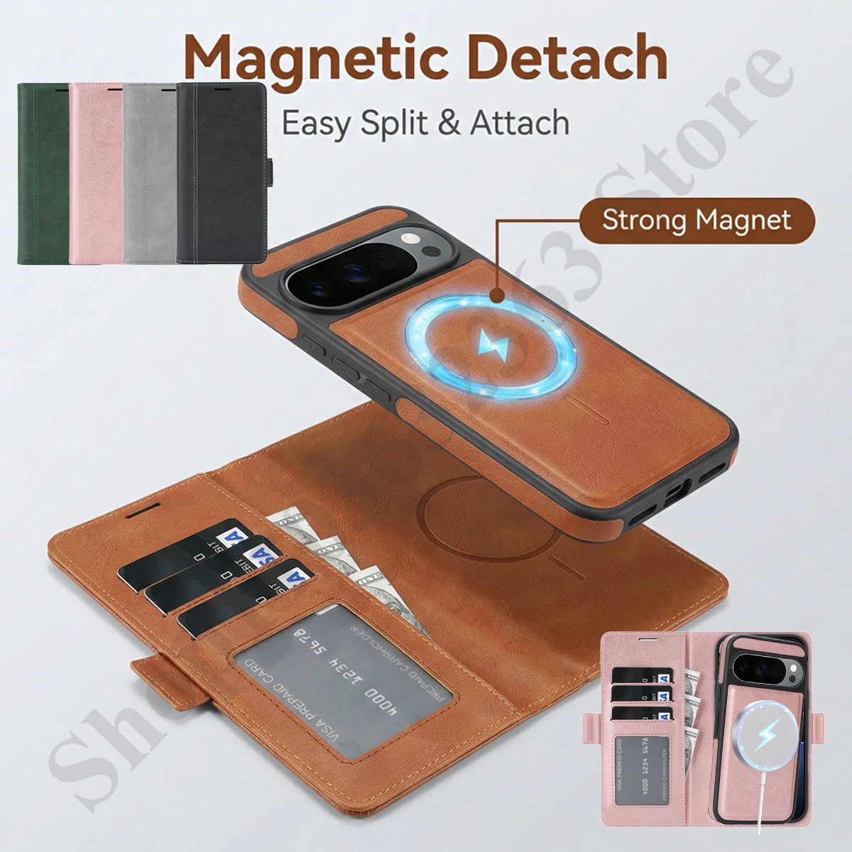Leather Wallet Phone Case with Wireless Charging and Magnetic Closure