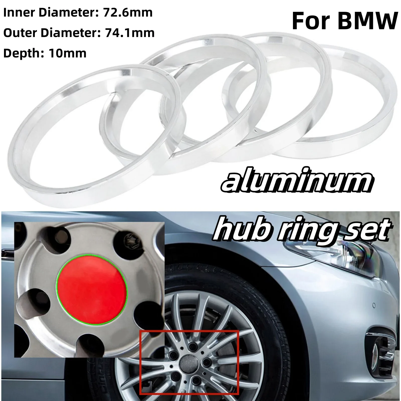 Wheel Vibration Reduction Adapters Wheel Hub Centric Rings 106.1mm To 100.1mm - Aluminum Alloy Silver Hub Center Rings - View #8
