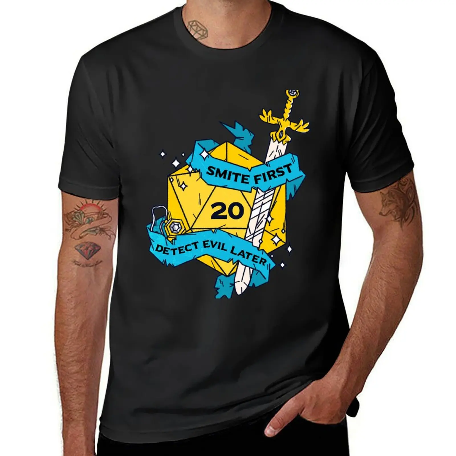 

Tabletop RPG Paladin - Smite First, Detect Evil Later T-Shirt plus size tops customs design your own vintage mens t shirt