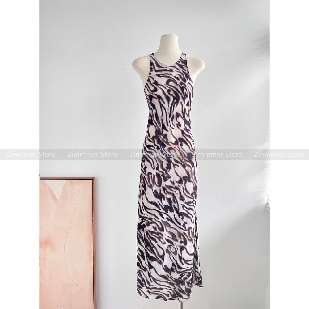 

Retro niche holiday style sexy zebra print fashionable silk suspender dress without slim sleeves