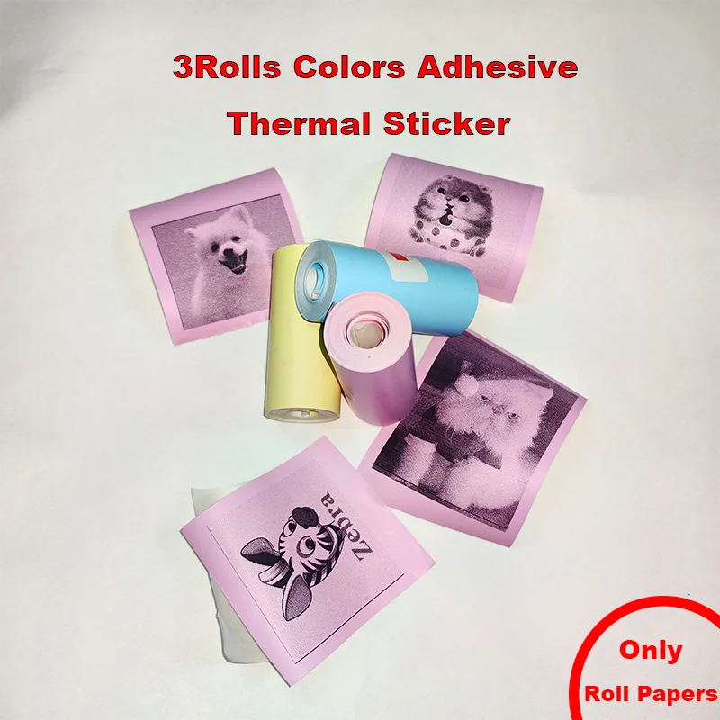 3 Rolls Color Sticker Thermal Paper Label Paper Sticker Photo Papers for PeriPage PAPERANG Poooli 57mm width Photo Printer thermal paper,printer sticker paper,photo paper,printing paper,thermal paper roll,printing label sticker,thermal printer paper
