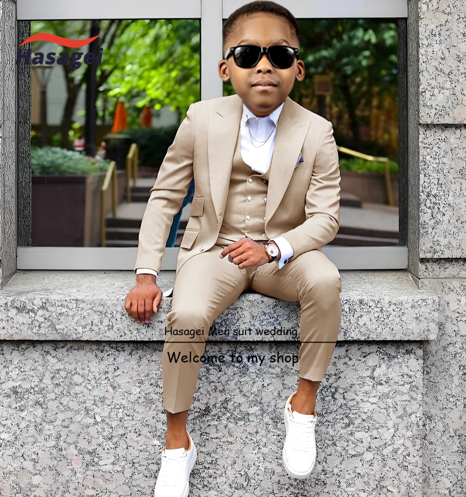 Wedding Tuxedos for Boys Jacket Vest Pants 3 Pcs