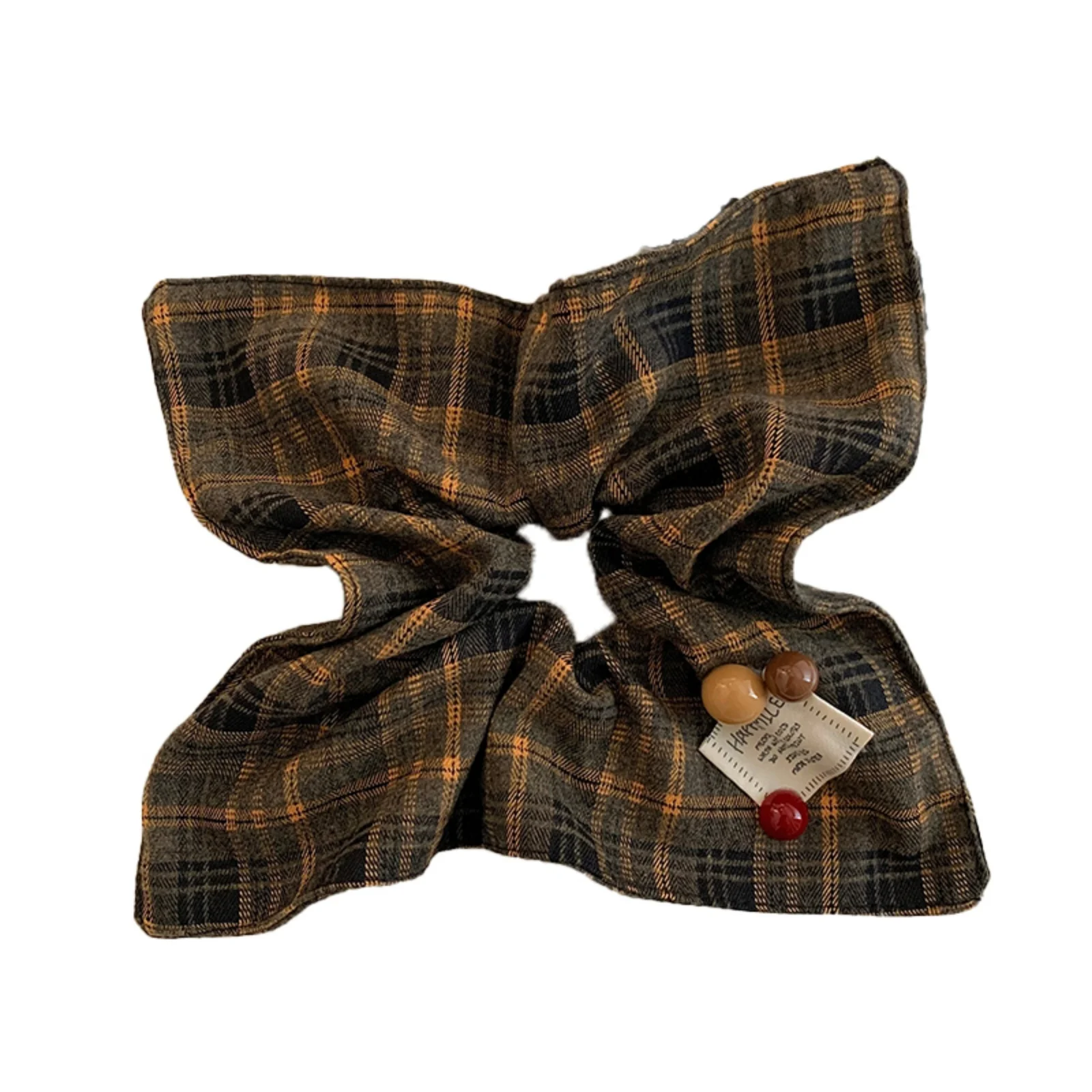 1PC Plaid Scrunchies Set: Vintage - Style Hair Accessories With Cute Beads, Soft Fabric, Perfect For Daily Wear, Gifts For Her