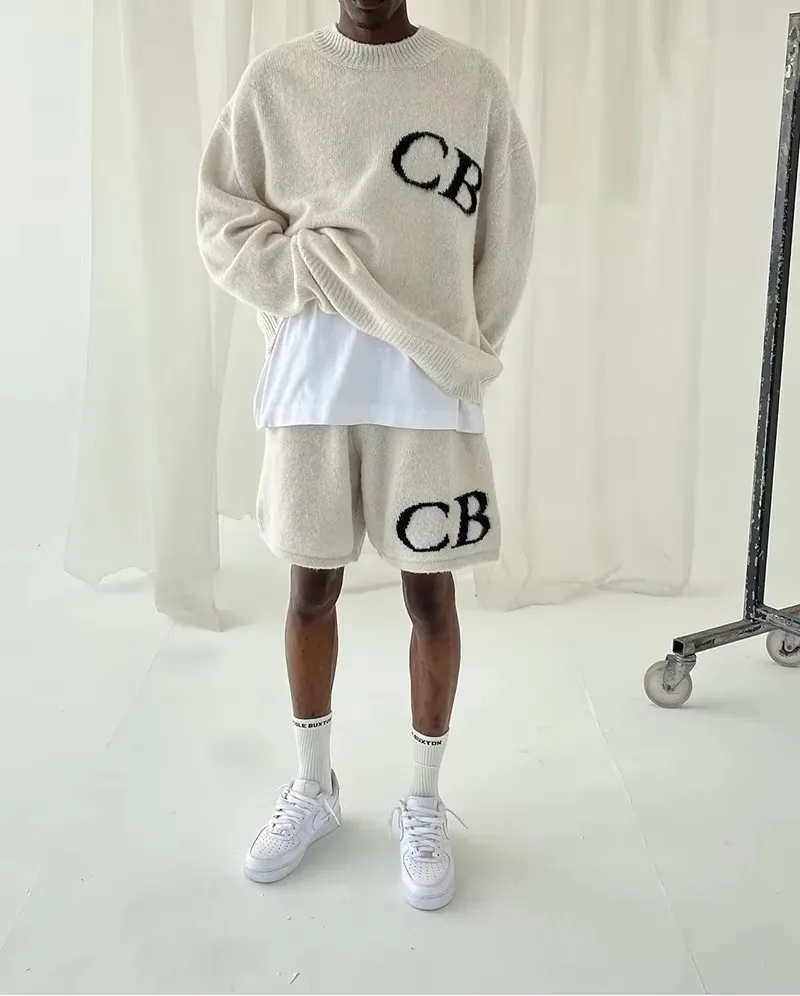 25SS Heavy Fabric Classic CB Logo Jacquard Knit Shorts 1:1 Top Quality Men Women Oversized Black Gray Apricot Breeches 3