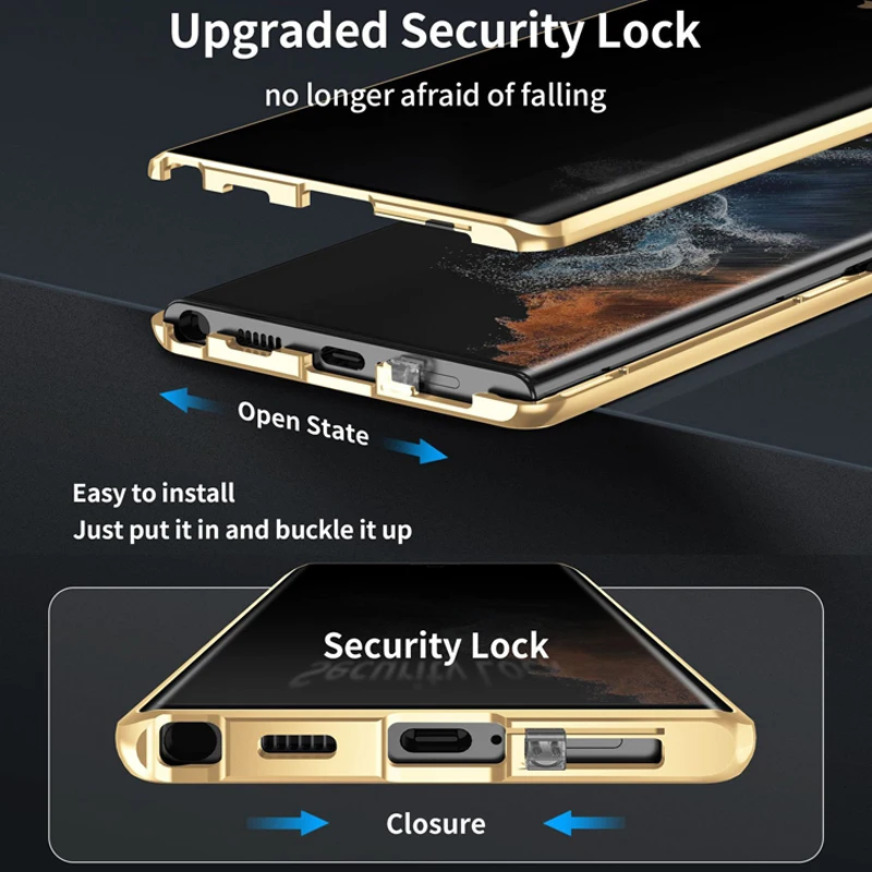 For Samsung Galaxy S24 S23 S22 S21 Ultra Anti-Peep Privacy Double Glass Magnetic Adsorption Camera Lens Protection Case Cover