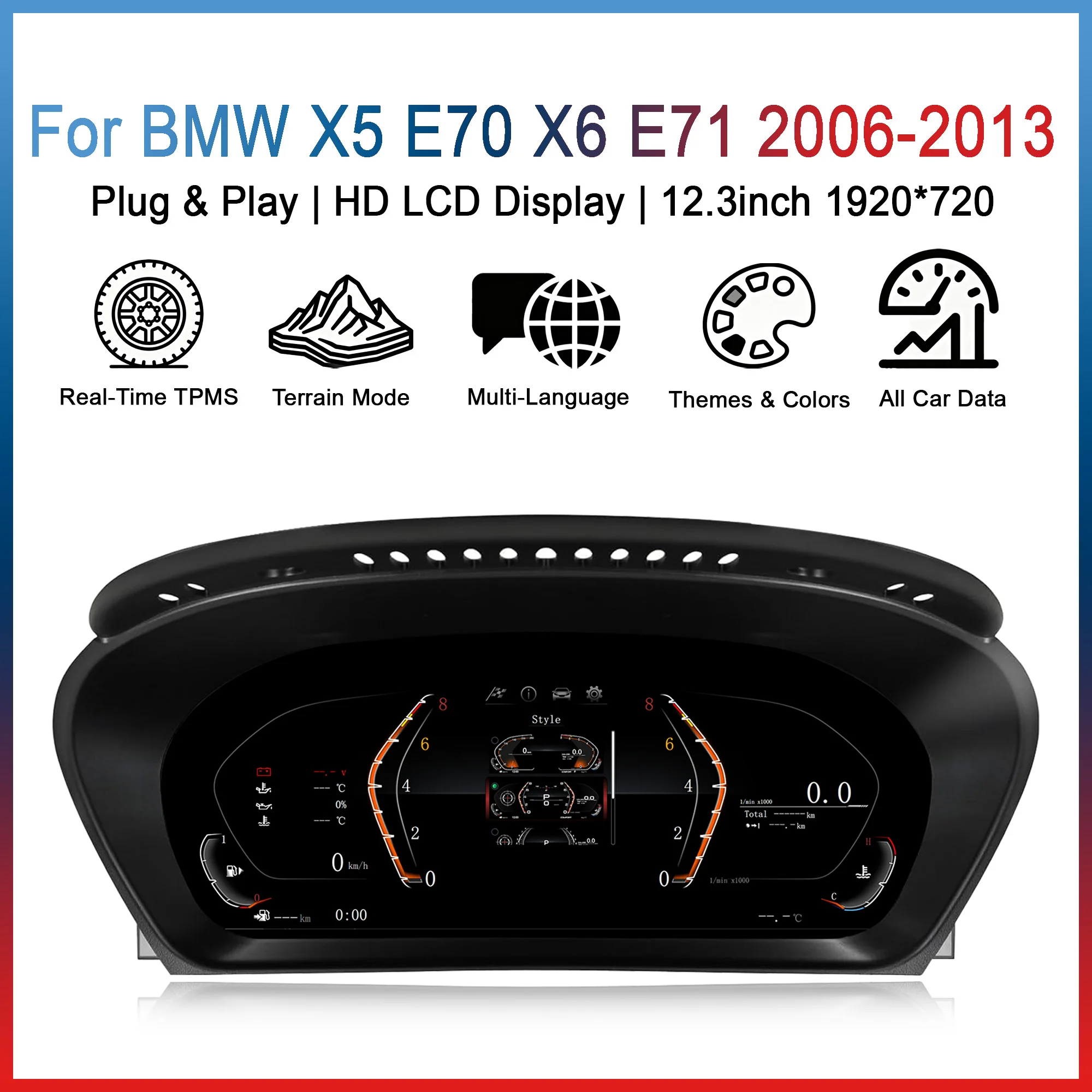 Quadro Strumenti Digitale Dash Speedmeter Per BMW X6 E71 (2006-2013) - Display 12.3'' HD 1920x720