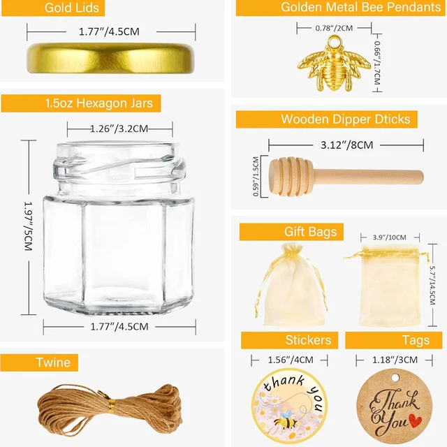 30 Barattoli Vetro Esagonali Per Miele/Marmellata - Con Mestolo Legno E Etichette