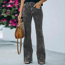 

Streetwear Vintage Jeans Spring and Summer Fashion Pocket Slim Elastic Wide Leg Pants Jeans Trousers Women's High Waist Jeans