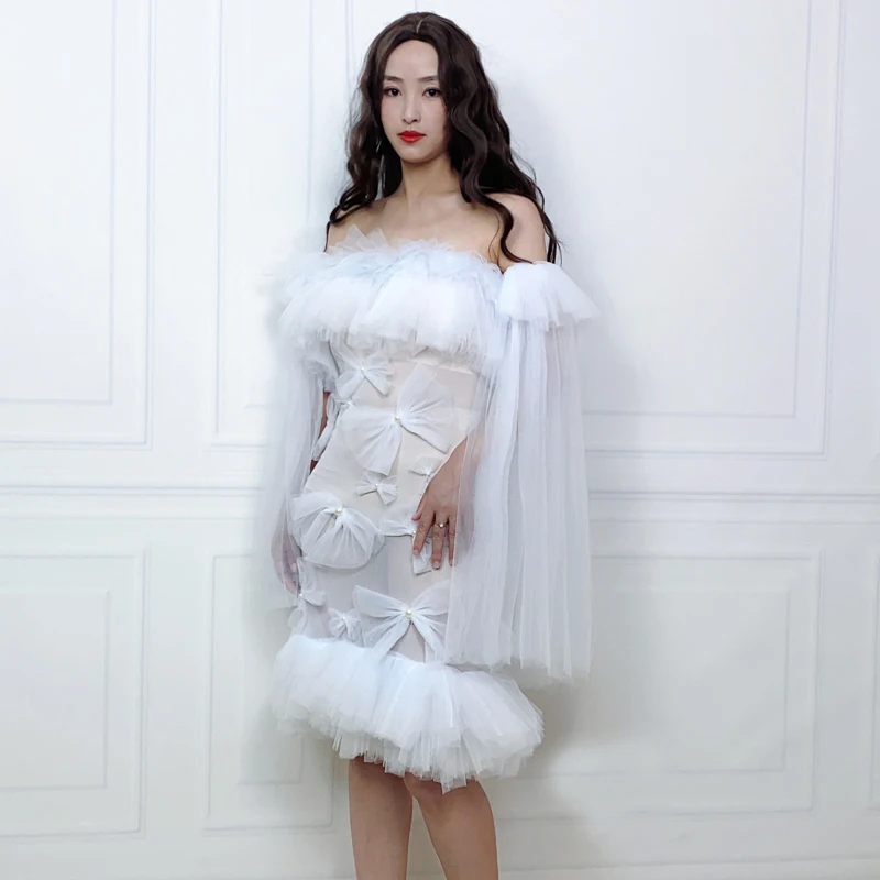 

Women's white lace party dress evening dress birthday celebration dress, holiday dress, stage performance dress women sexy dress