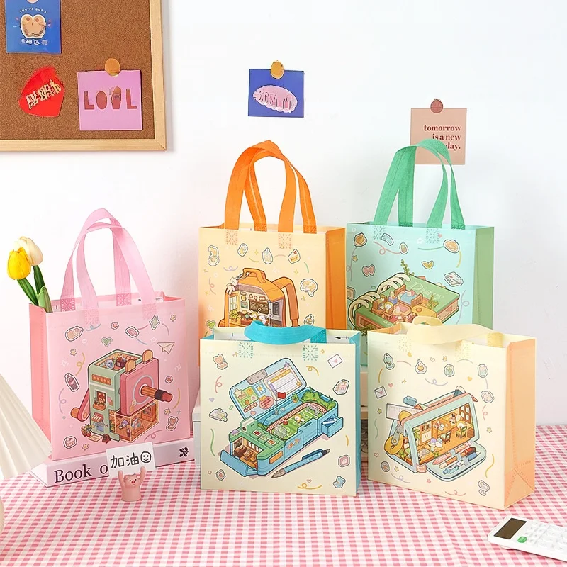 2025 Cute Cartoon Non-Woven Tote Bags, Reusable Pastel Gift Bags for Kids Birthday Part... - SKU NWTB1525 - UGI Packaging