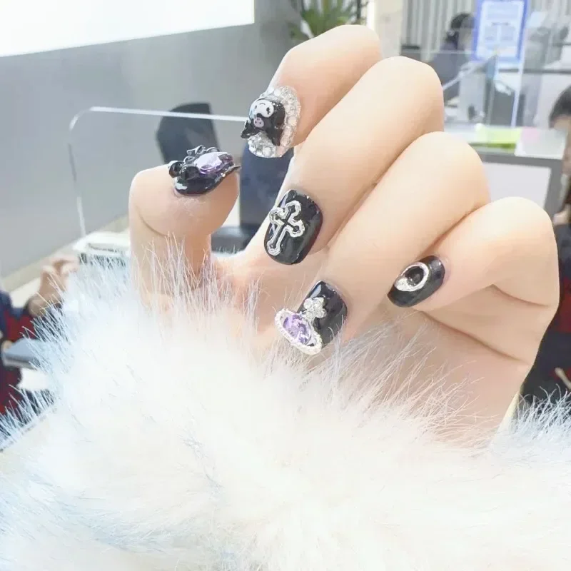 

Sanrio Kuromi Manicure Wearable Nail Finished Kawaii Anime Creative Fashion Nail Art Patch Removable Finished Nail Art Patch