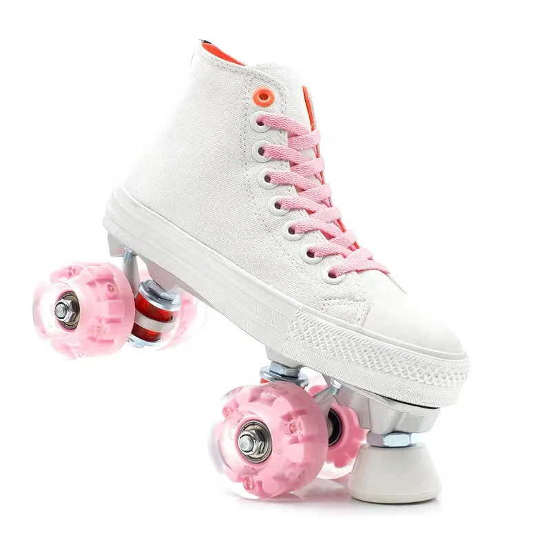 Canvas Roller Skates for Men and Women, Sliding Quad Sneakers, Beginners Shoes Patines, 2 Row, 4 Flash Wheels, High Quality