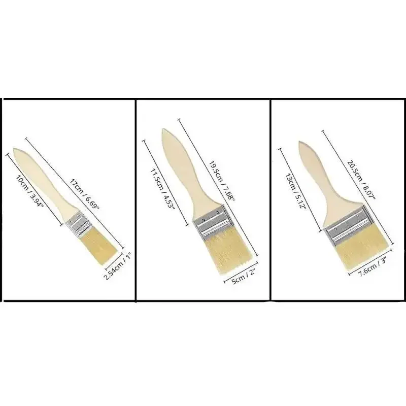 3pcs 1/2/3 inch Chip Paint Brushes with Wooden Handle Paintbrush Stain Flat Art Brushes for DIY Paint Varnishes Glues Home Craft