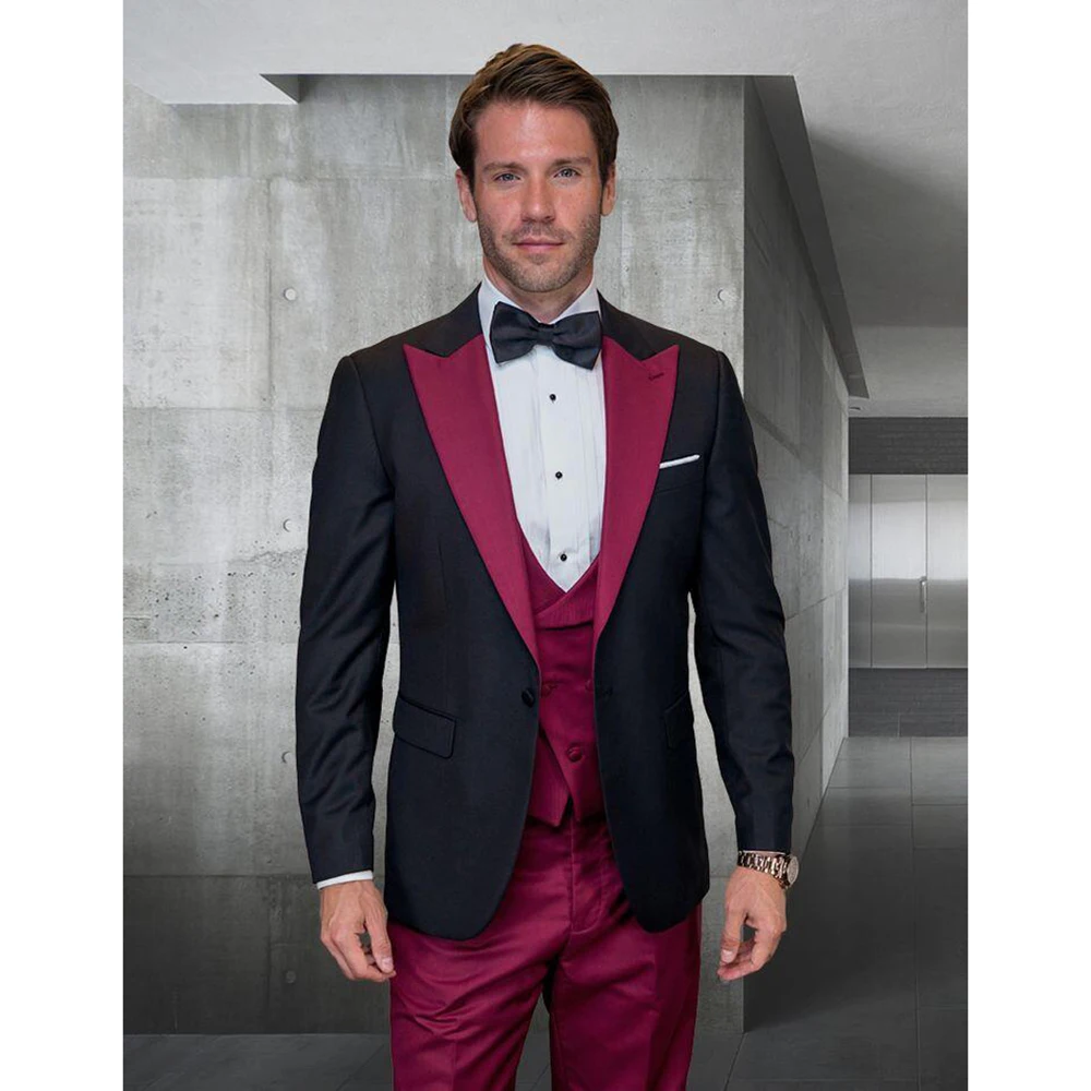 Stylish High-quality Men's Suit 3 Pieces Single Breasted Peak Lapel Set Daily Fashion Male（Blazer+Pants+Vest）