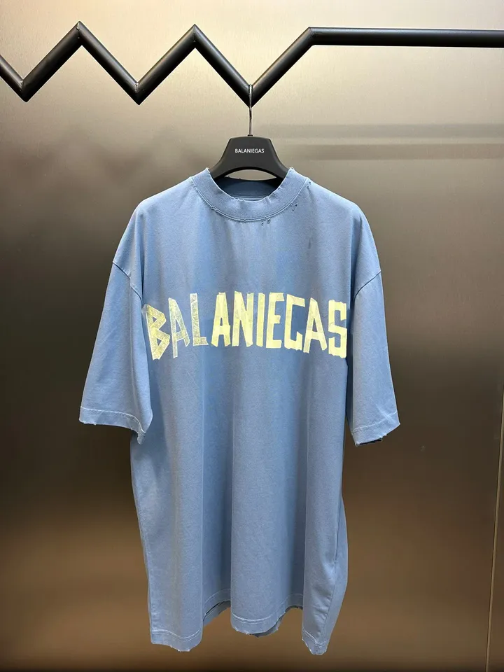 Fashion Hot Sale New Heavy Short-sleeved Men's and Women's Letter Printing Handmade Old Front and Rear Tape T-shirt