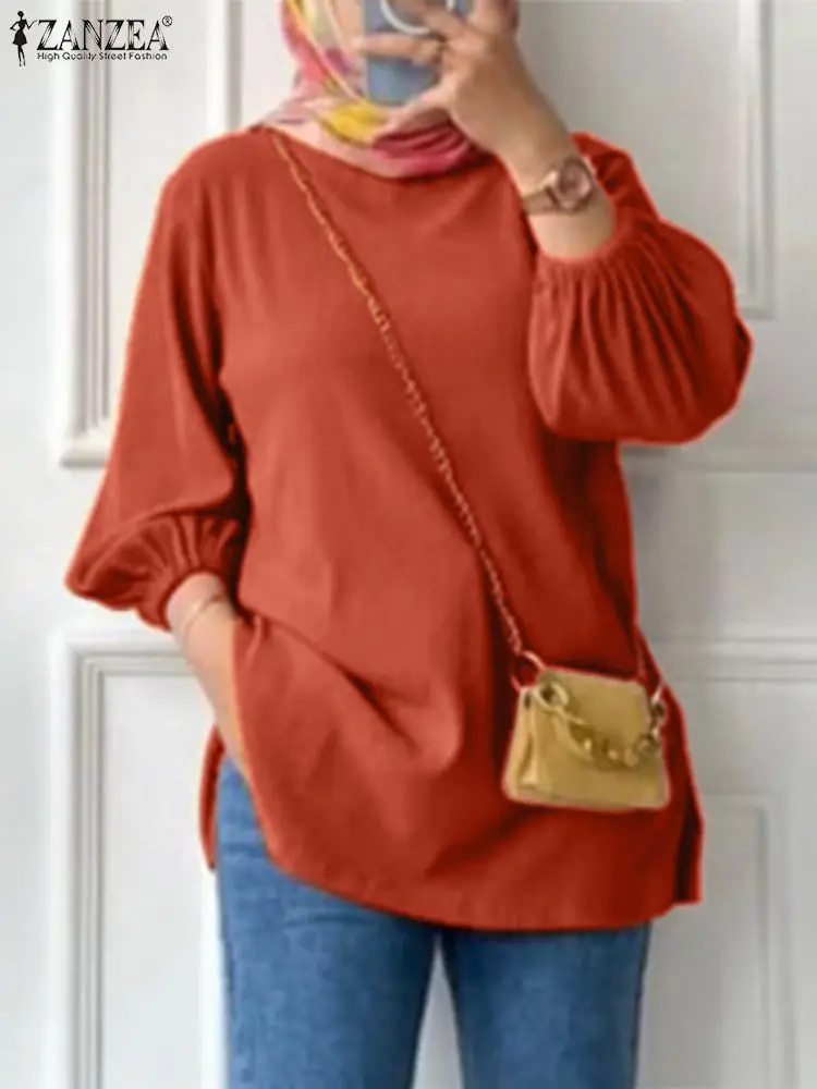 

Muslim Hijab Blouse Autumn Fashion Women's Tops Casual 3/4 Sleeve O Neck Blusas ZANZEA Elegant Solid Shirt Female Loose Blouses