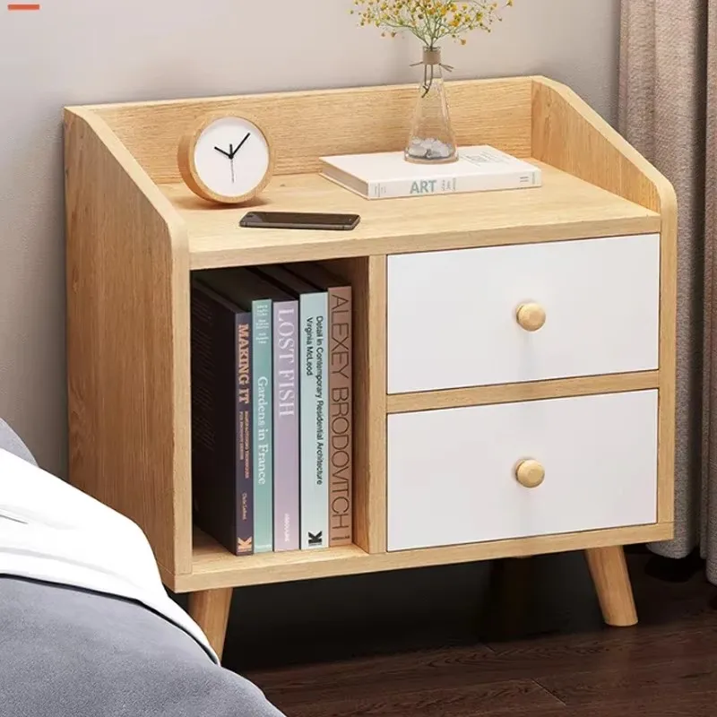 Luxury Beautiful Nightstand Wood Minimalist Modern Organizer Bedside Table Shelves Storage Simple Mesita De Noche Furniture