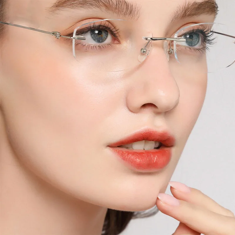 Fashion Eyewear Vintage Rimless Glasses Optical Prescription Eyeglasses Frame Women 8587