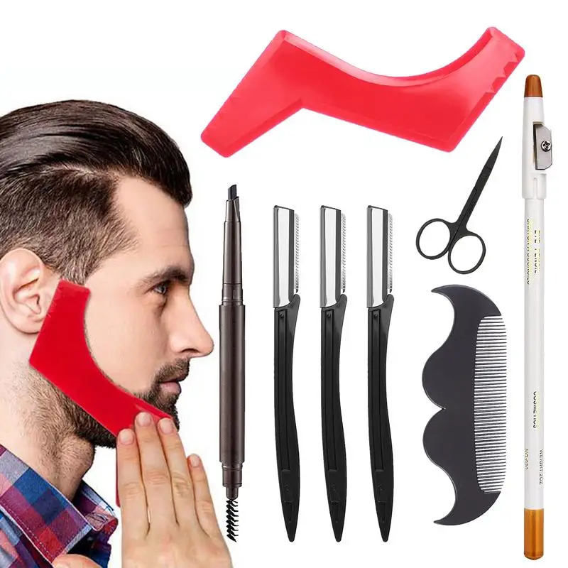 Beard Shaping Tools 8pcs Beard Trimming Tool With Template Guide Easy To Use Beard Shaper For Salon For Chin Goatee Sideburns 6pcs 8pcs wood chisel set wood turning tool hand carving knife wood trimming and carving carpentry diy knife woodworking tools