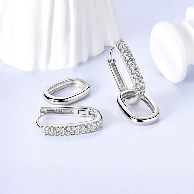 925 Sterling Silver Hoop Earrings Large Round Simple Zirconia Drop Earrings for Women Girl Party Birthday Wedding Jewelry Gifts