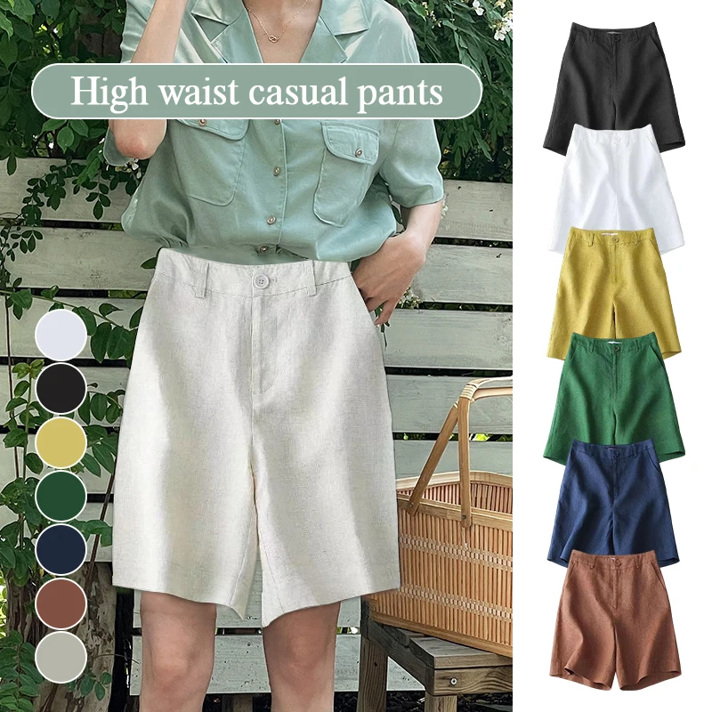 Womens Shorts Summer Solid Color Loose Short Pants Office Suits Shorts High Waist Half Trousers Casual Short Pants