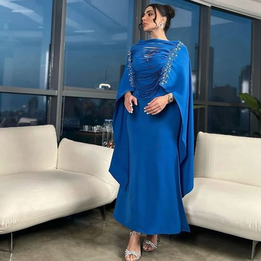 

Evening Dresses Batwing Sleeve Round Neck Straight Rhinestone Prom Gown Ankle-Length Grace Formal Party Dress فساتين سهرة فخمه