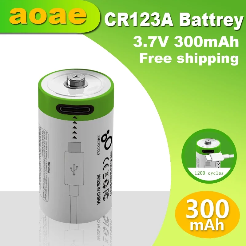 Nuova Batteria 3.7V Cr123A 300Mah Cr123A Batteria Al Litio 16340 Batteria Al Litio Per Torcia A Led Ricarica Usb 16350 Batteria Rcr123