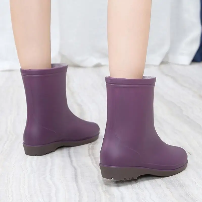 New Women Mid-calf PVC Rain Boots Short Woman Non-slip Rainboots Waterproof Water Shoes Wellies Boots