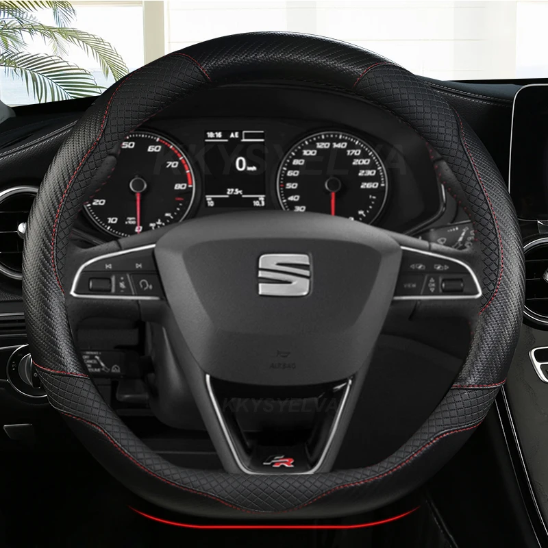 Carbon Fiber Leather Car Steering Wheel Covers 38Cm For Seat Ibiza Exeo Ateca Altea Turedo Tarraco Toledo Arona Leon Accessories