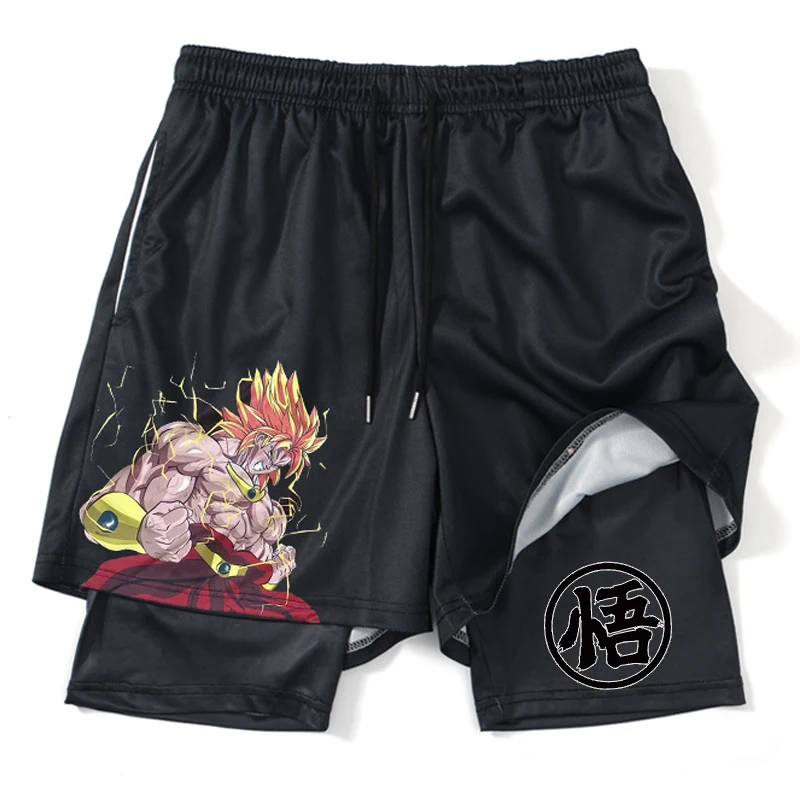 

Cool Manga Print Anime Shorts Men Women 2 in 1 Quick Dry Mesh Gym Shorts to Fitness Running Summer Black Performance Scanties