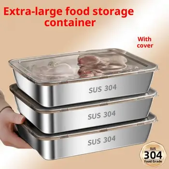 1/2/3/5Pcs 304 Stainless Steel Food Container - Airtight Cover Kitchen Storage Box, Fresh Refrigerator Tray for Meal Prep 1