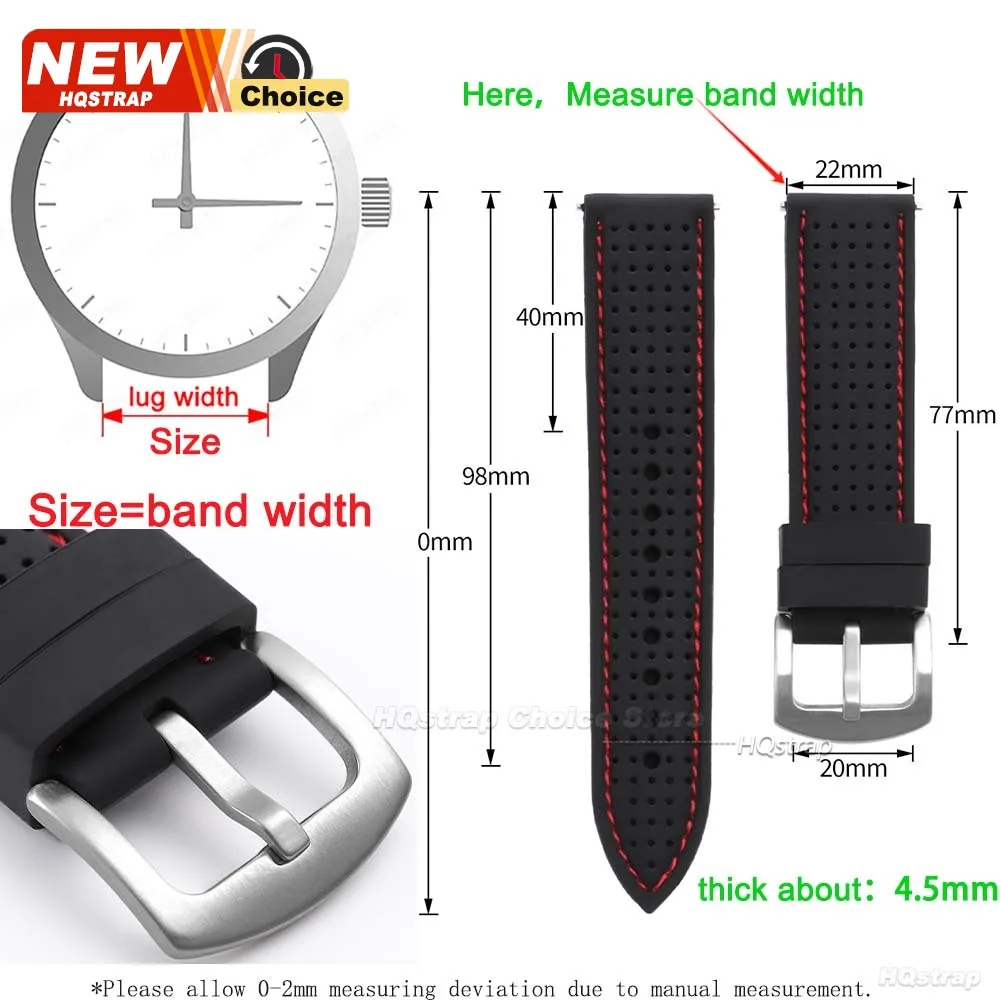 Enhanced Silicone Sport Watch Strap - Waterproof, Breathable, Quick Release with Colorful Stitching