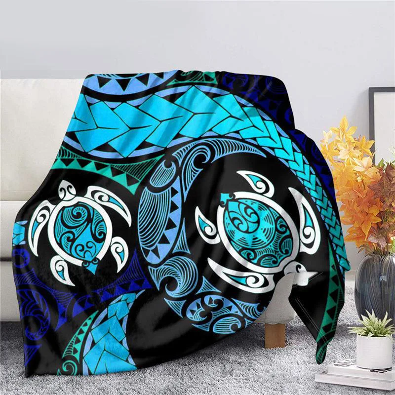 

Hawaiian Turtle Tribal Printed Plush Throw Blanket for sofa Bed Soft Washable Fleece Thin Quilt Bedding Lining Blankets for Beds