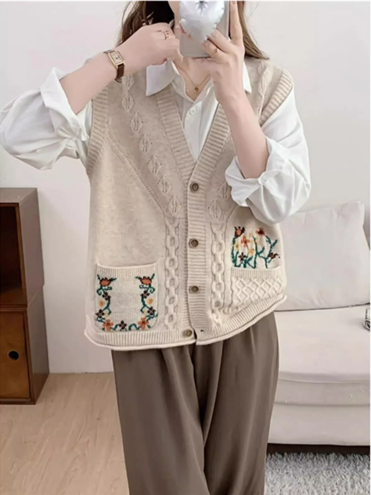 Bciopll Women's Mock Neck Cashmere Blend Double Zipper Cardigan