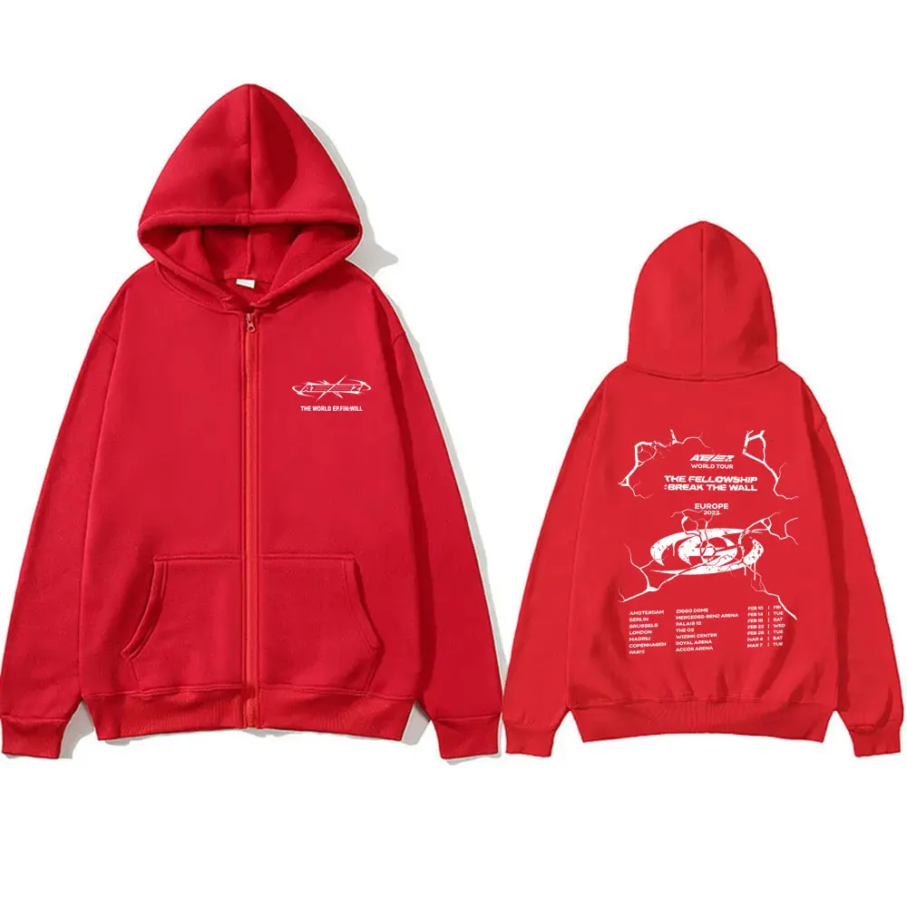 Korean Boy Team Ateez World Tour The Fellowship Break The Wall Graphic Zipper Hoodie Men Women Fashion Oversized Zip Up Jacket