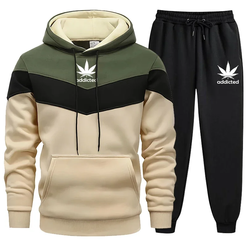 Men Stripe Hoodies Sweatpants Tracksuit Set Spring Casual Sportswear