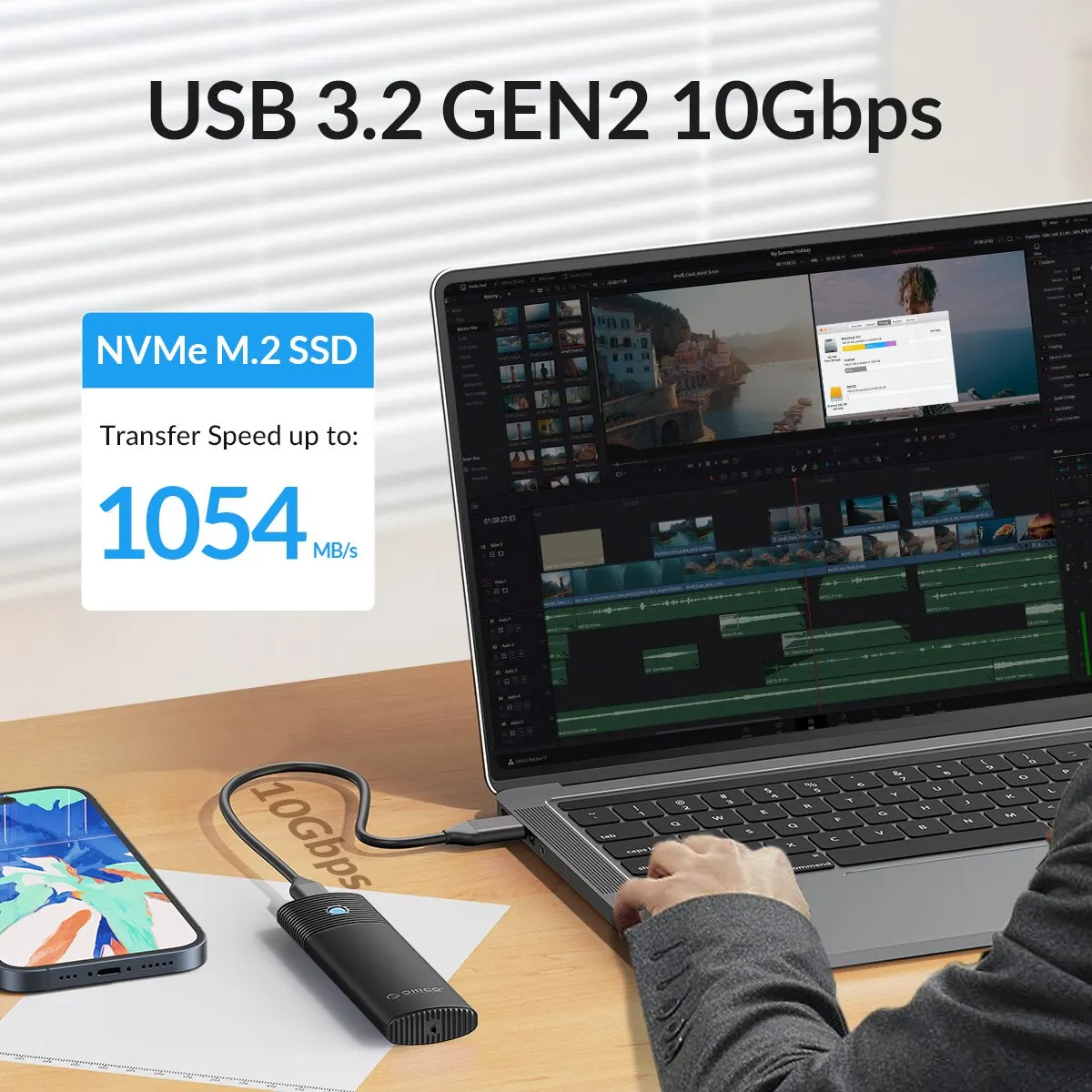 NVMe SSD Enclosure 5/10Gbps PCIe SSD Box for M.2 NVMe NGFF SATA Disk Tool Free M.2 Case Built-in Cooling Vest by ORICO