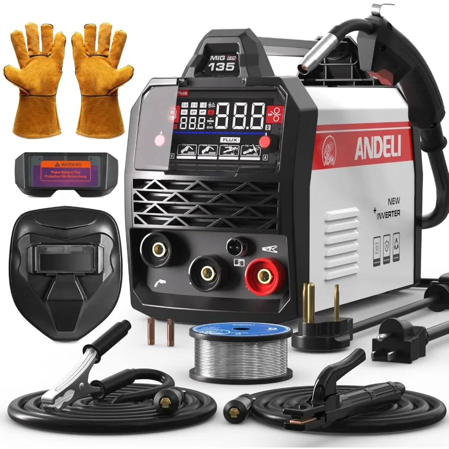 135A MIG Welder 110V/220V with Large LED Display for Industrial and DIY Applications 3-in-1 Multiprocess Welding Machine