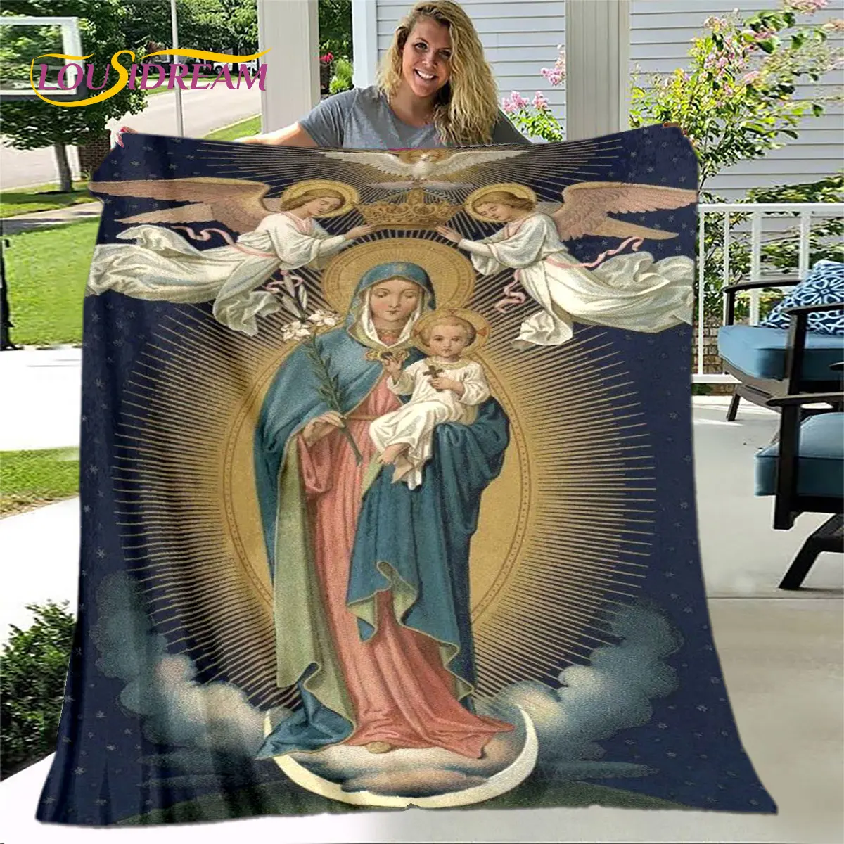 

Jesus Virgin Mary Blanket,Flannel Blanket Throw Blanket,Sherpa Warm Blanket for Living Room Bedroom Beds Sofa Couch Gifts