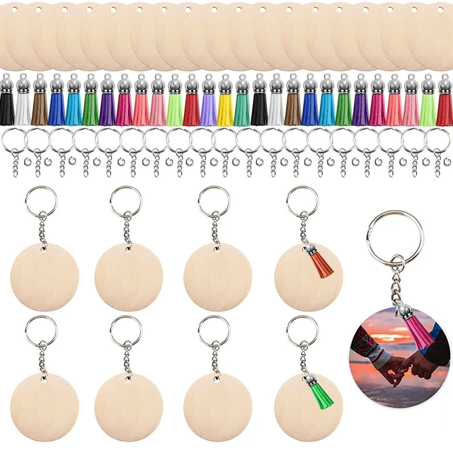 Charms Wooden Ornament Blanks Kit with Circles Keychain Colorful Tassels  Key Chain Rings Jump Rings for DIY Handmade Gift